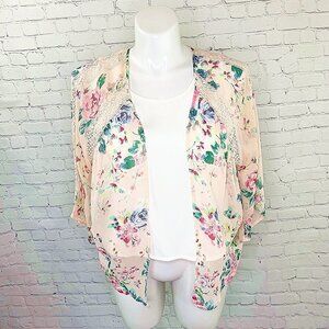 PEACH FLORAL LACE EXPRESS SHEER CARDI - L